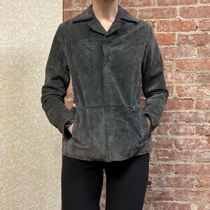 Gray Suede Leather Jacket Y2K Roxy Skater Chic Size S